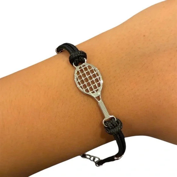 Black and Silver Tennis Racket Bracelet
